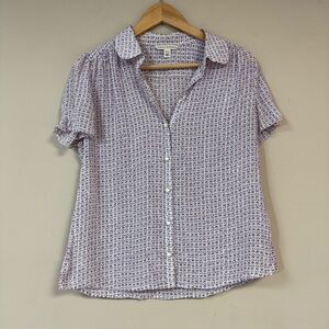 🆕 BANANA REPUBLIC Silk Blouse Women's Large Petite Floral Button Down Shirt Top